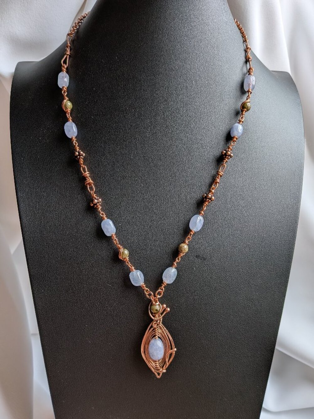 Terra Sky Necklace- Blue Chalcedony and Green Garnet in Pure Copper